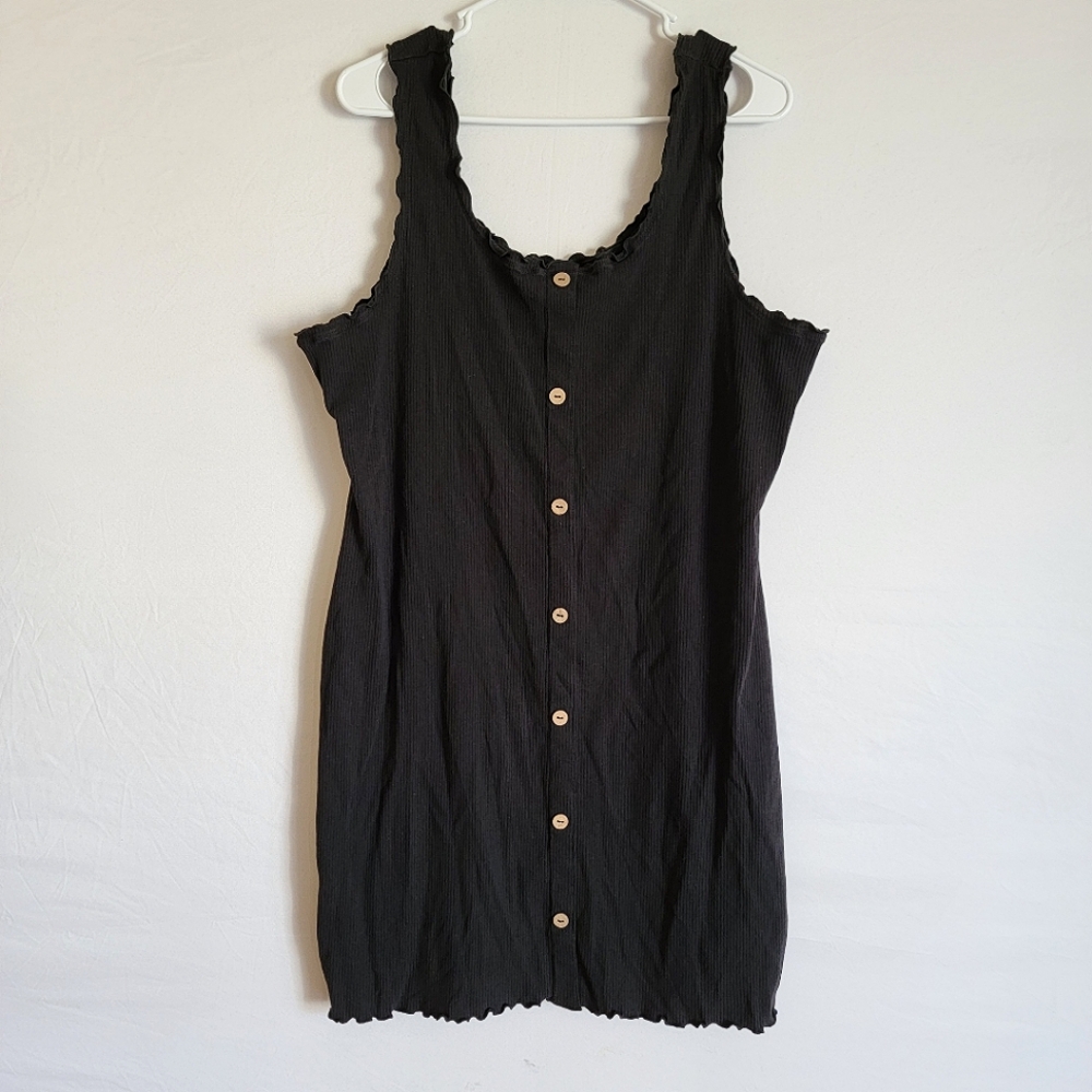 Little Black Dress Ribbed Bodycon Faux Button Down